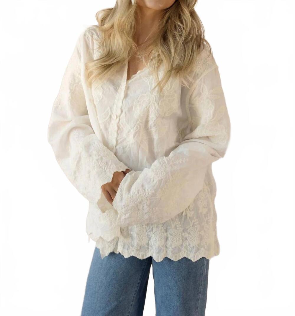 NEW POL tilly embroidered button up top in cream